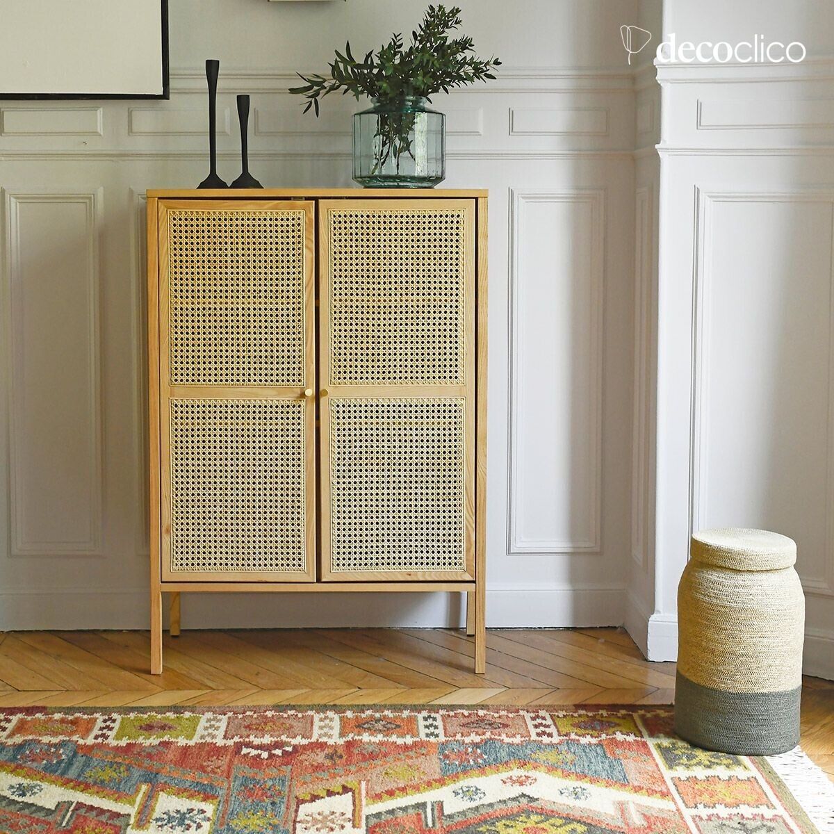 Credenza in frassino e intreccio in rattan 2 ante stile scandinavo Bloom
