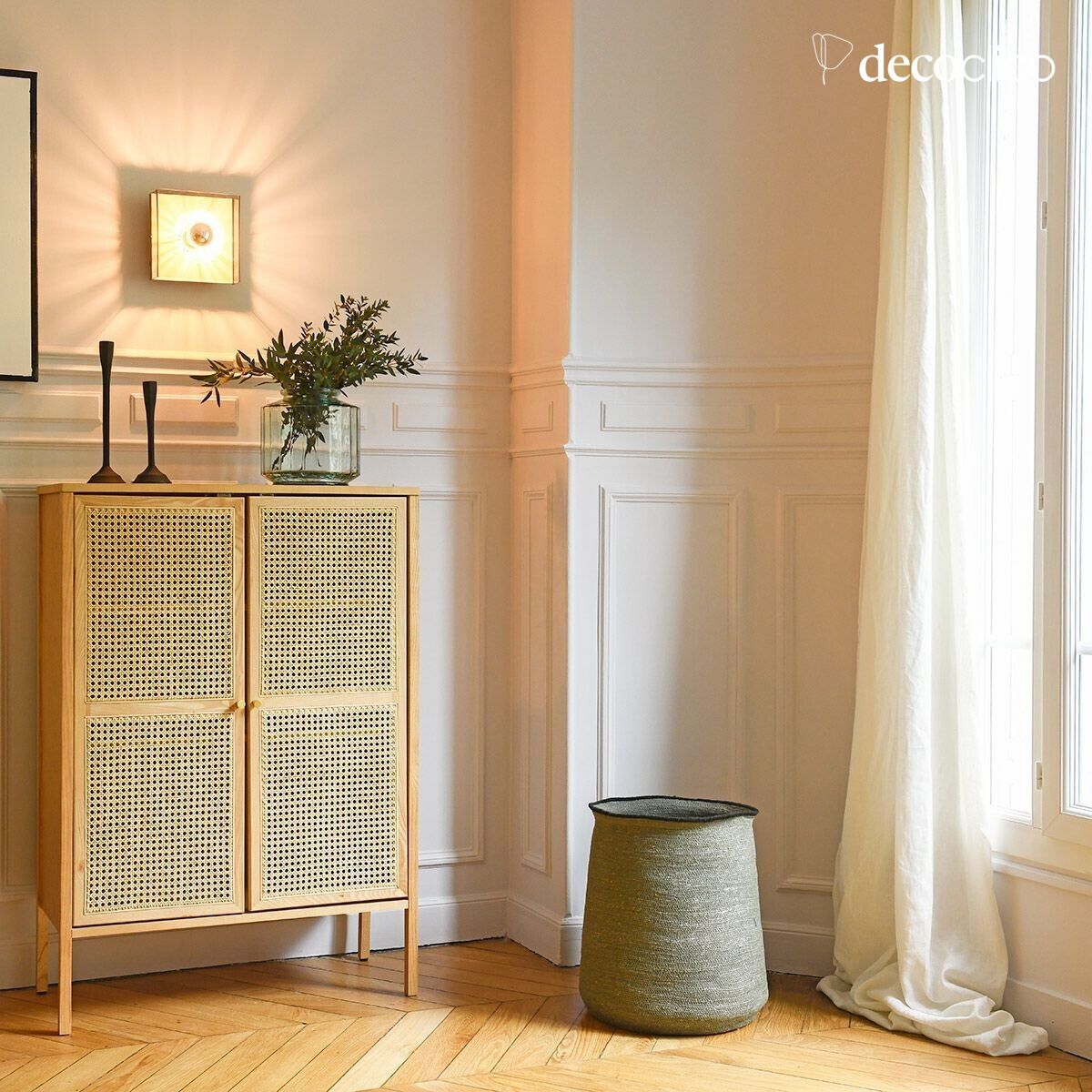 Credenza in frassino e intreccio in rattan 2 ante stile scandinavo Bloom