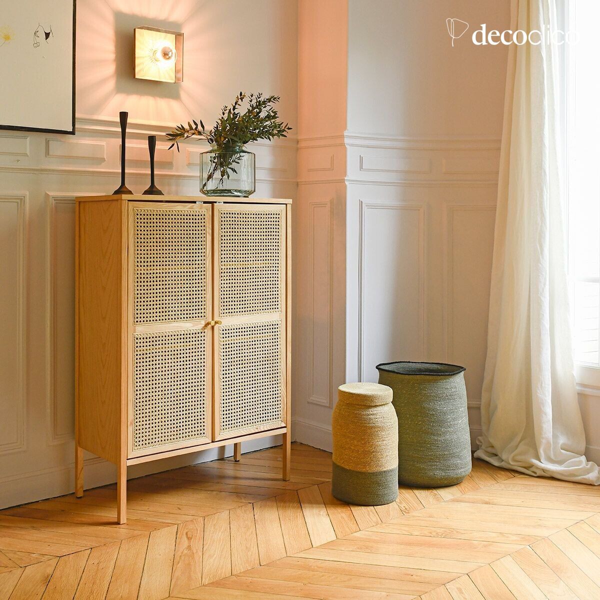 Credenza in frassino e intreccio in rattan 2 ante stile scandinavo Bloom