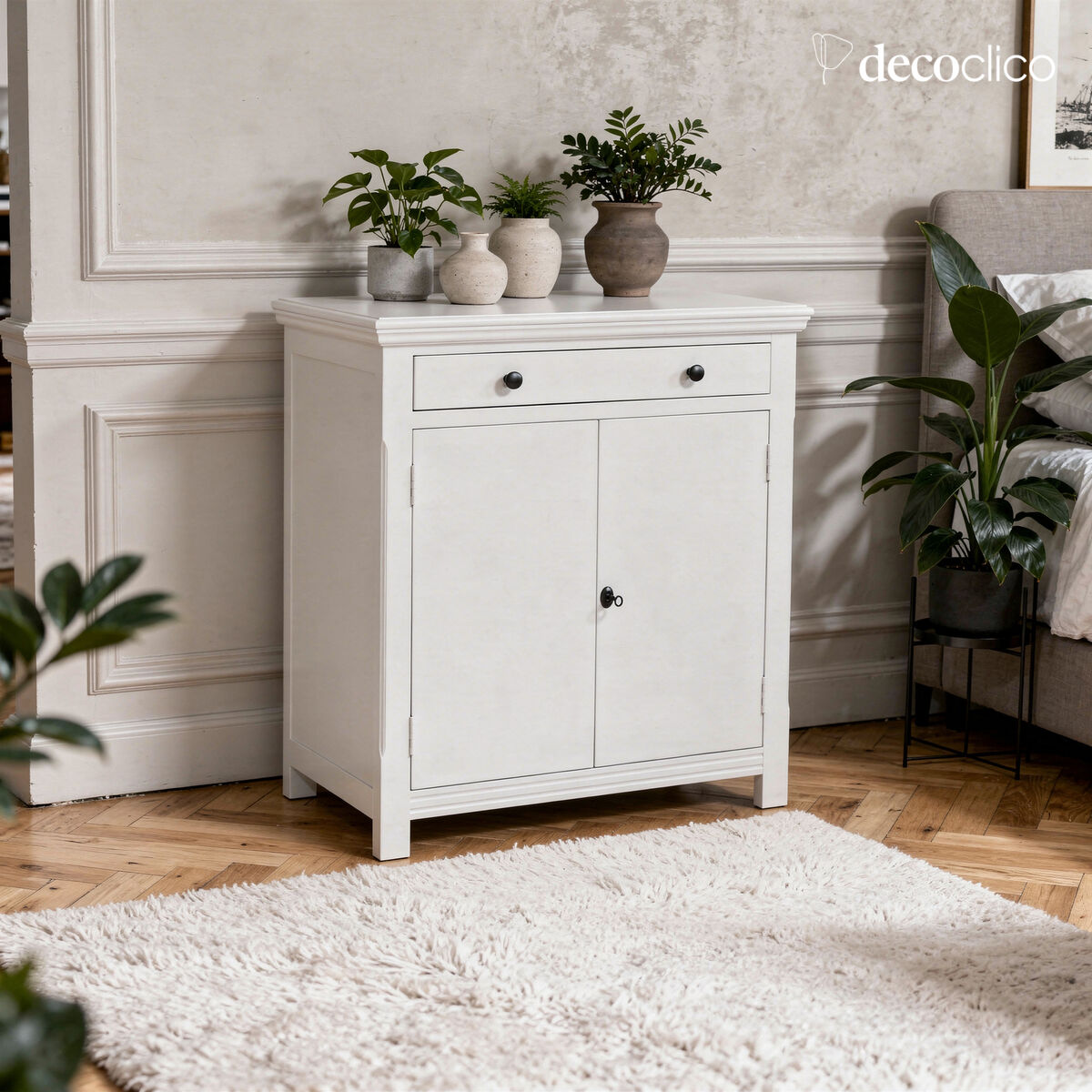 Credenza parigina 2 ante 1 cassetto in pino marittimo grigio chiaro Léandre