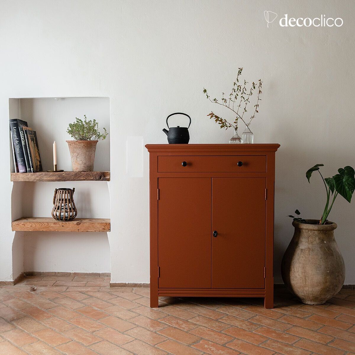 Credenza parigina 2 ante 1 cassetto in pino marittimo terracotta Léandre  Decoclico