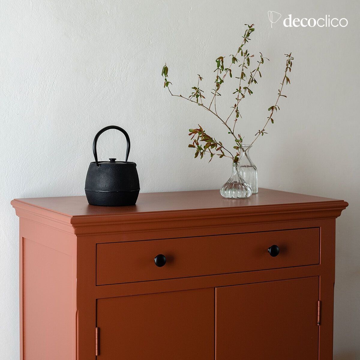 Credenza parigina 2 ante 1 cassetto in pino marittimo terracotta Léandre  Decoclico