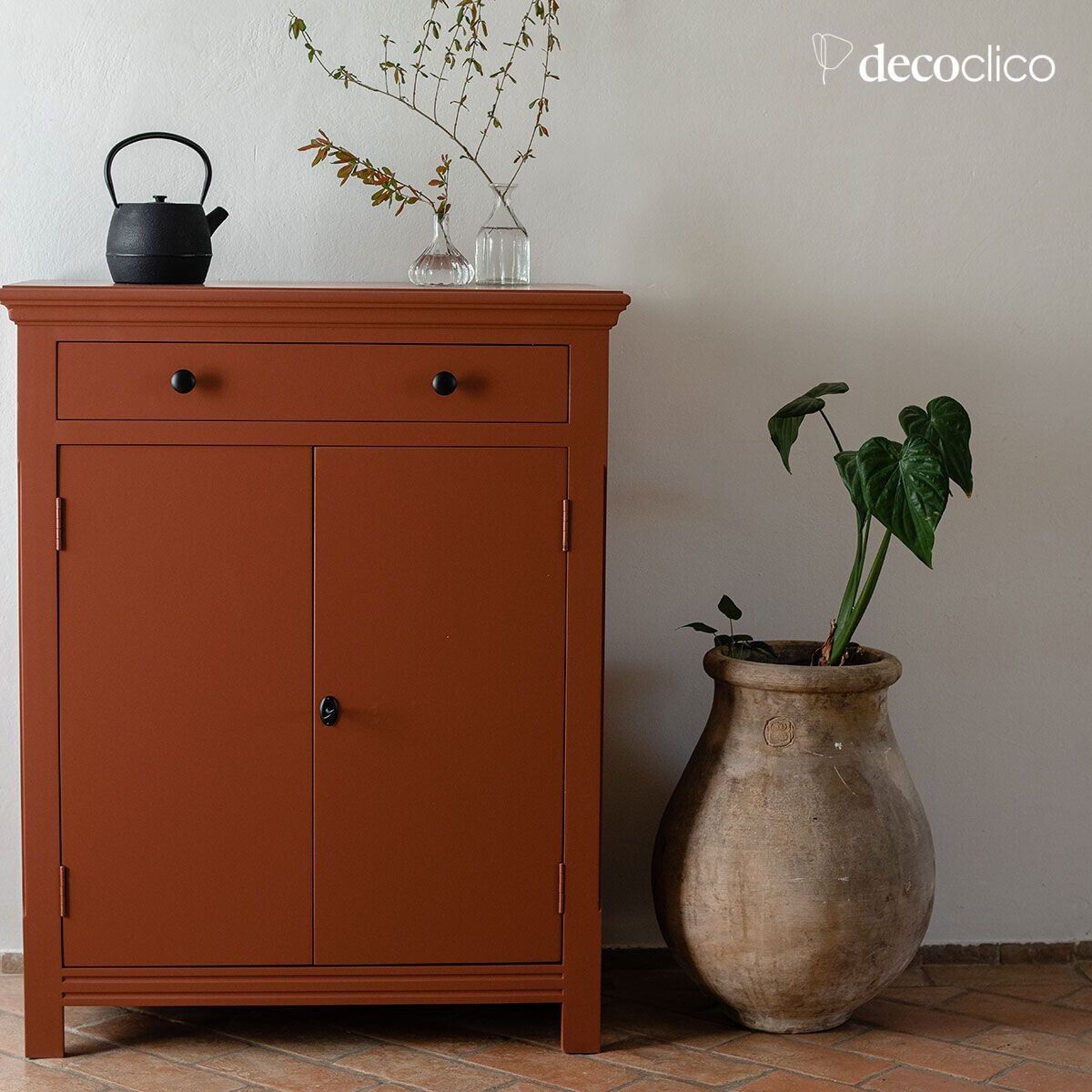 Credenza parigina 2 ante 1 cassetto in pino marittimo terracotta Léandre  Decoclico