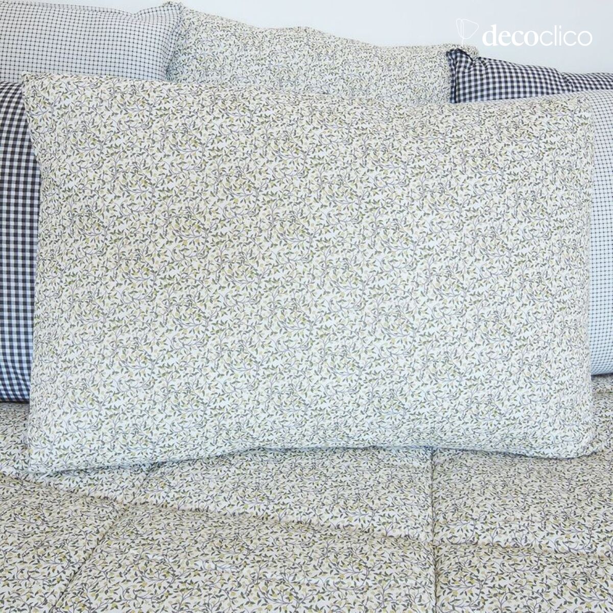 Cuscino rettangolare in cotone stampato motivo bianco e floreale 40x60 cm Romy