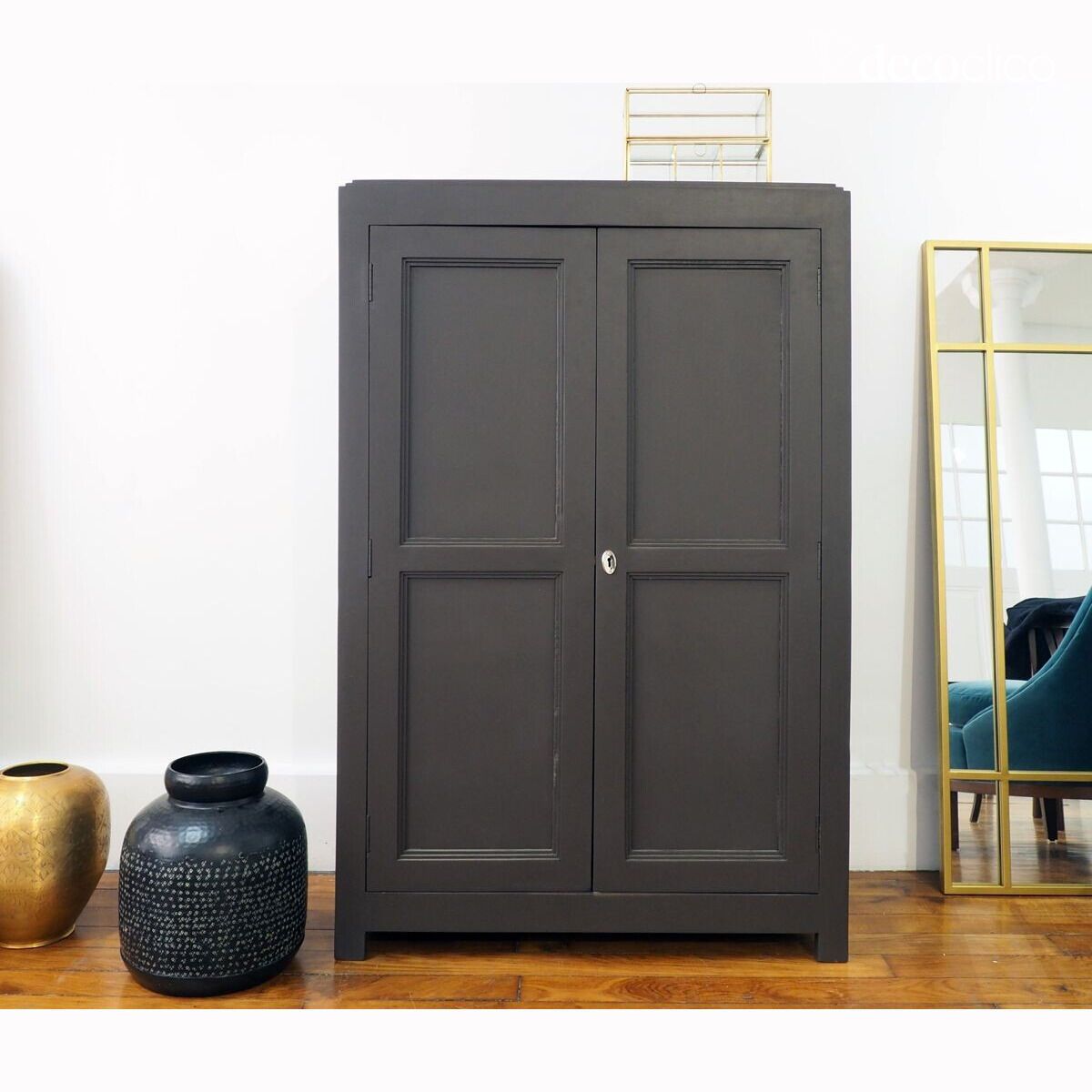 Dark gray maritime pine linen cupboard Léandre