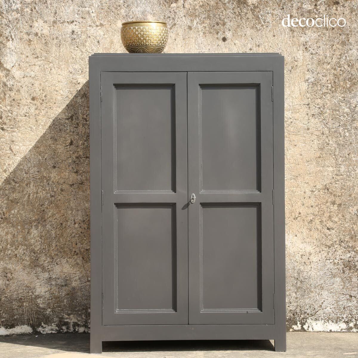 Dark gray maritime pine linen cupboard Léandre