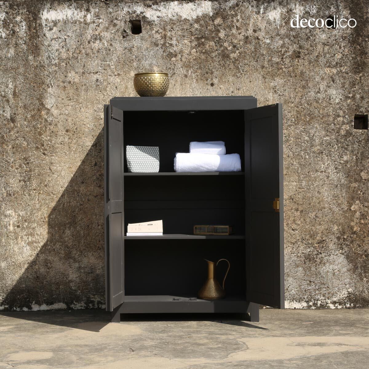 Dark gray maritime pine linen cupboard Léandre