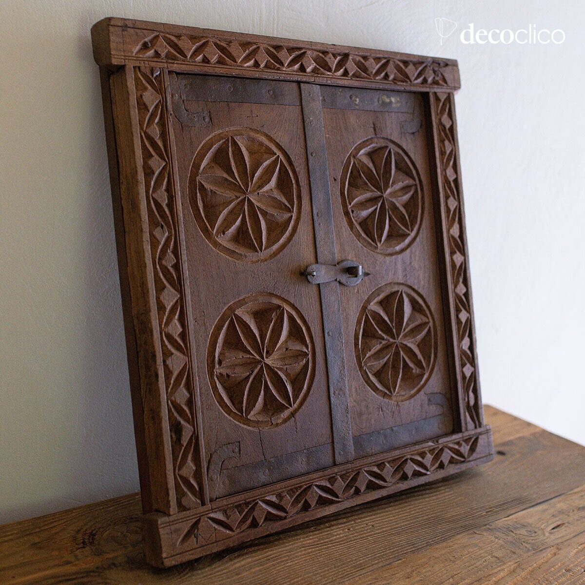 Decoración mural india de madera grabada de 2 hojas