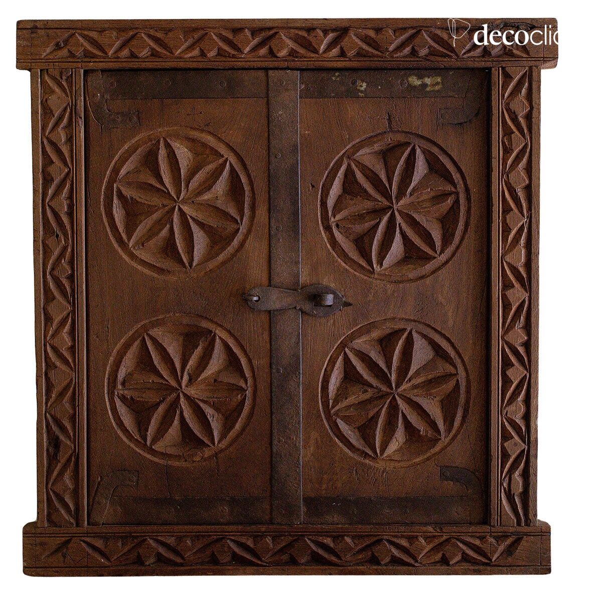 Décoration murale indienne en bois gravé 2 volets