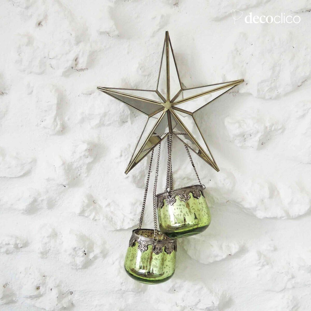 Decorazione murale a forma di stella in metallo con finitura in ottone e vetro a specchio 25 cm