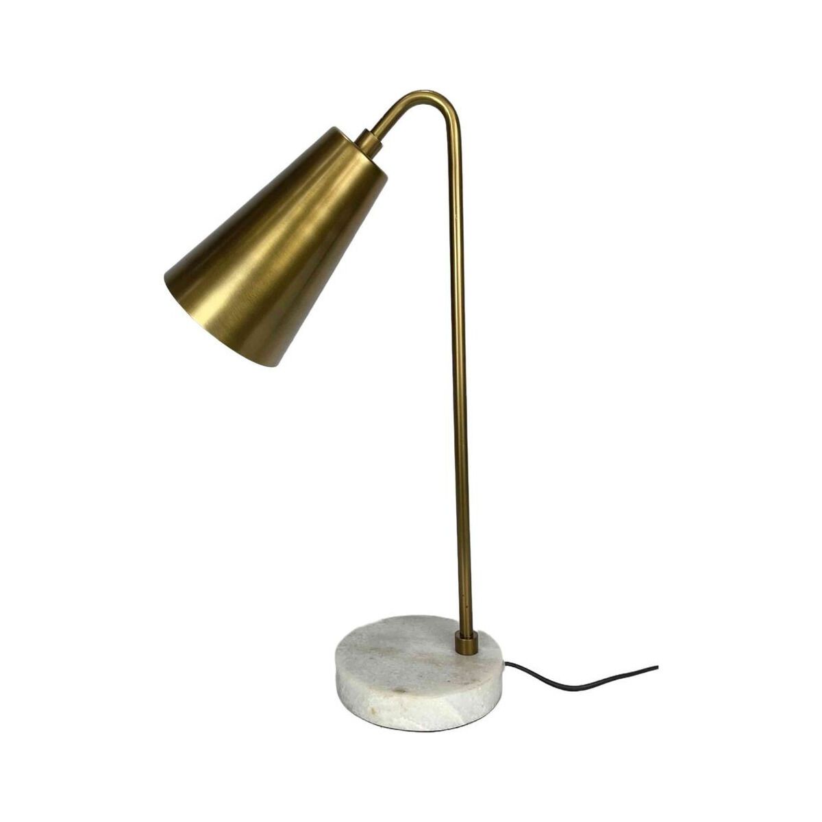 Desk lamp with white marble base and brass-colored metal cone shade Agnès
