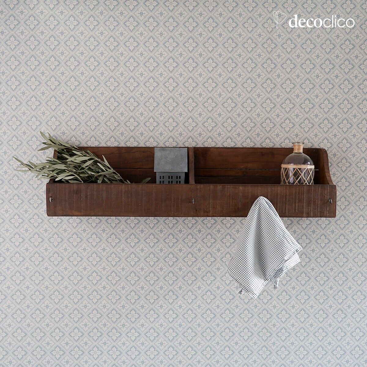Double compartment wall shelf in recycled wood Pamir