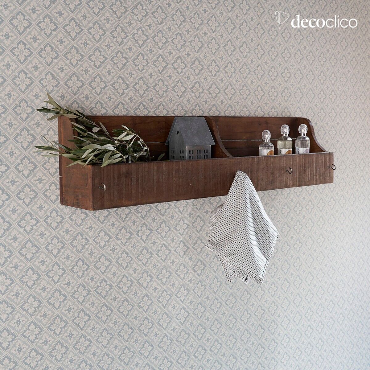 Double compartment wall shelf in recycled wood Pamir