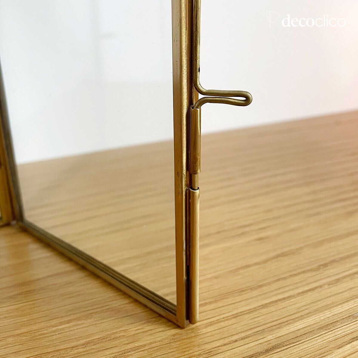 Double photo frame to be placed, glass and brass with antique finish, 11 x 18 cm Mira