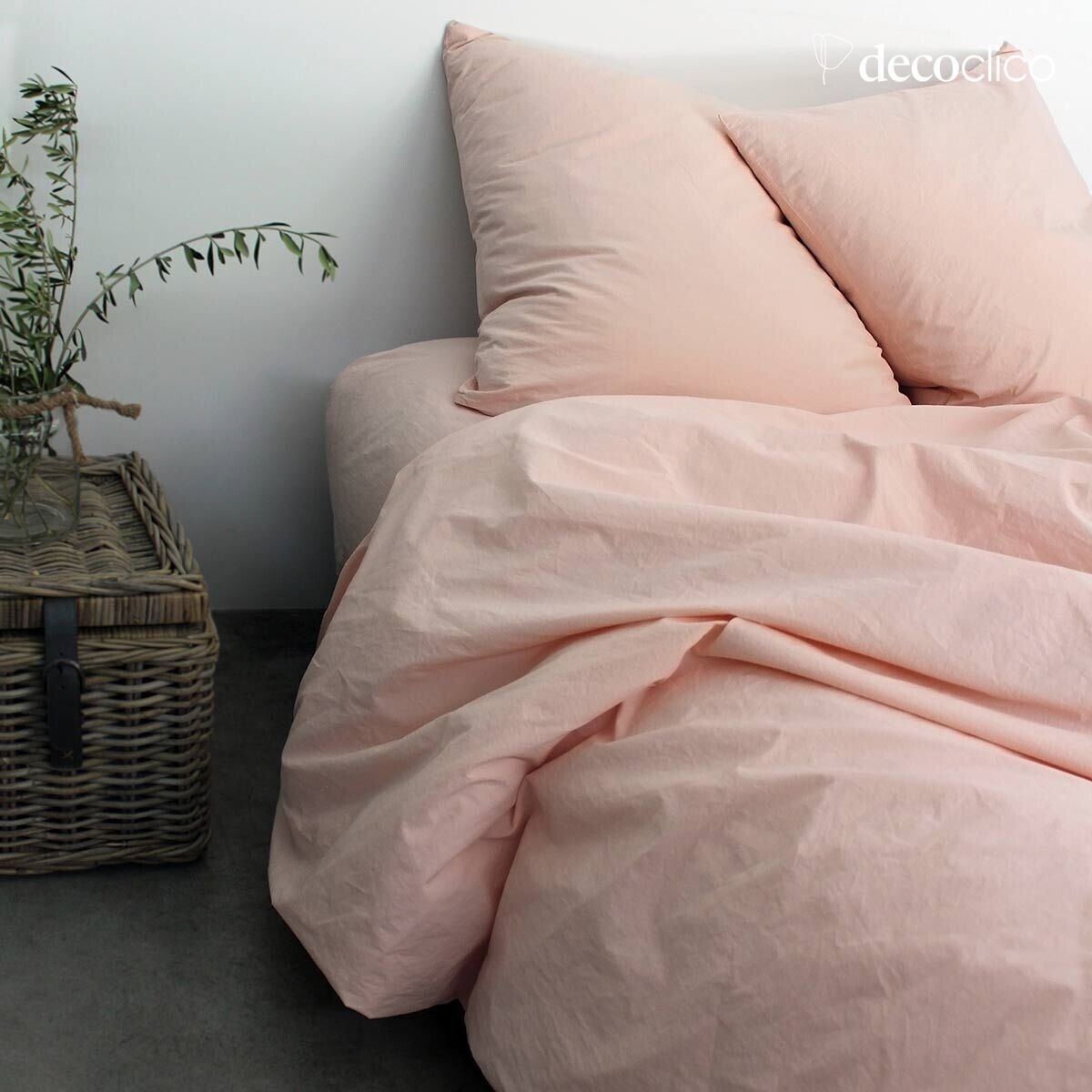 Drap housse en percale lavée de coton nude 140x200 cm  Ninon