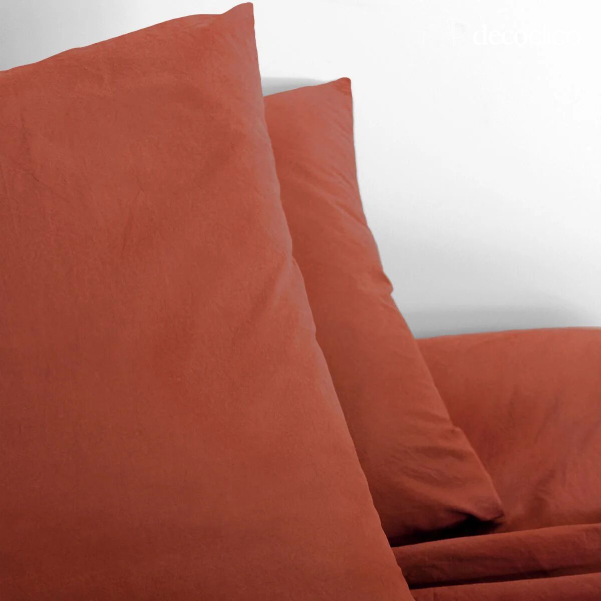 Drap housse en percale lavée de coton terracotta 160x200 cm  Ninon