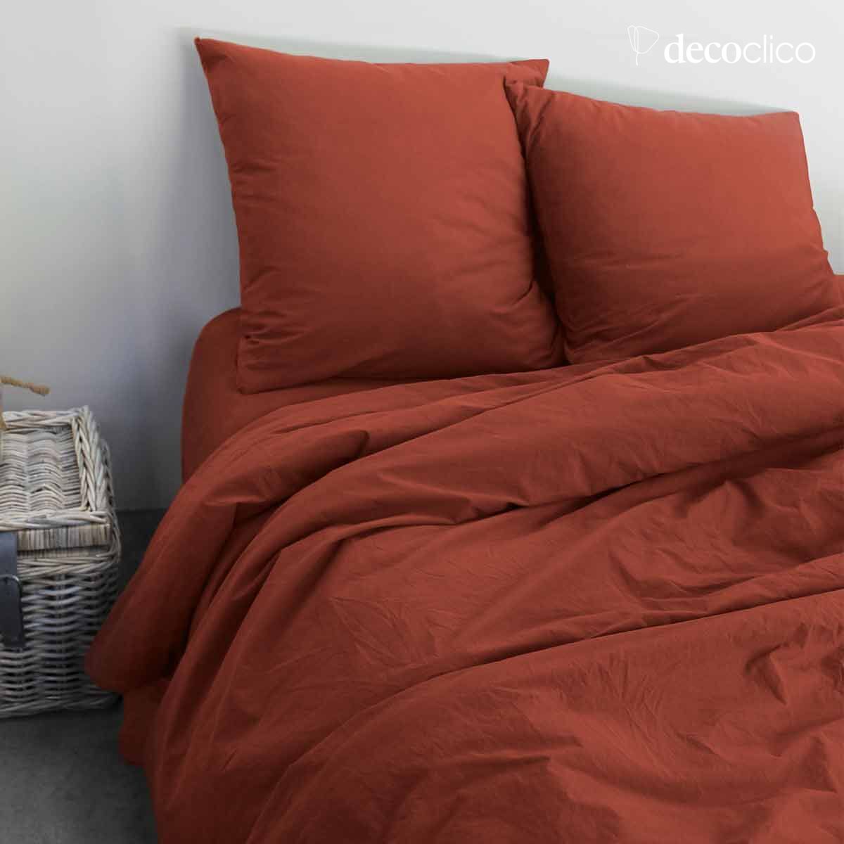 Drap housse en percale lavée de coton terracotta 160x200 cm  Ninon