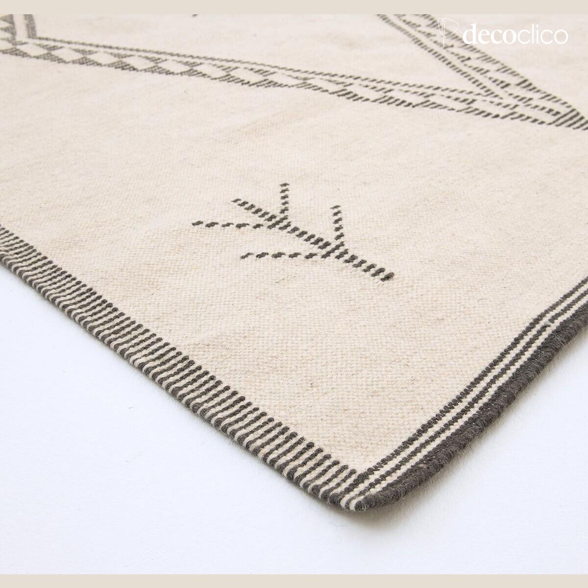 Ecru wool carpet with hand-woven black pattern 140 x 200 cm Bergen