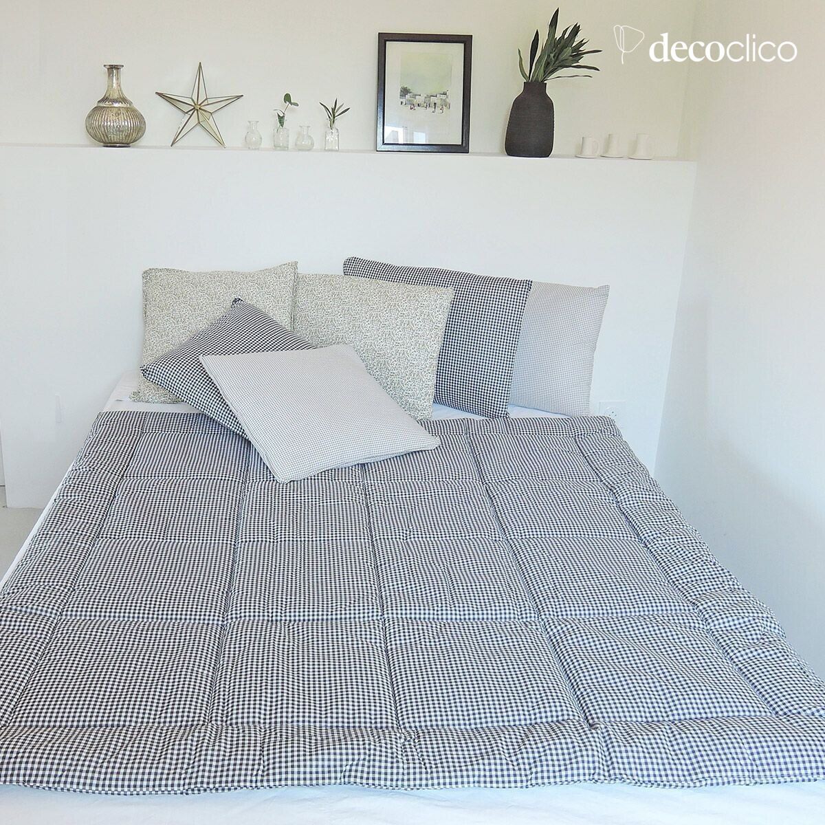 Edredón acolchado de algodón estampado con motivo de cuadros vichy Romy 140 x 150 cm