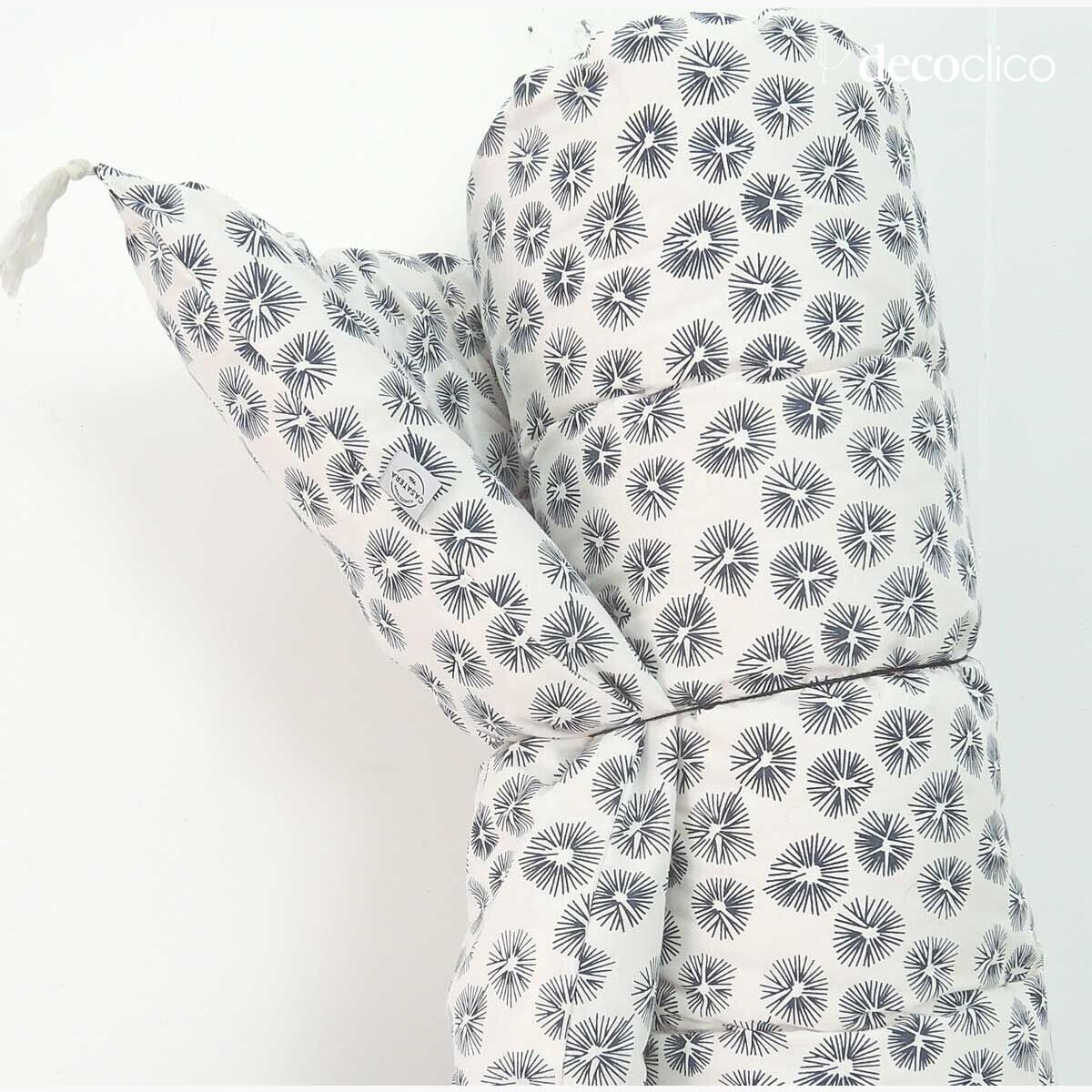 Edredon sur-matelas en coton imprimé block print bleu de prusse sur fond blanc F