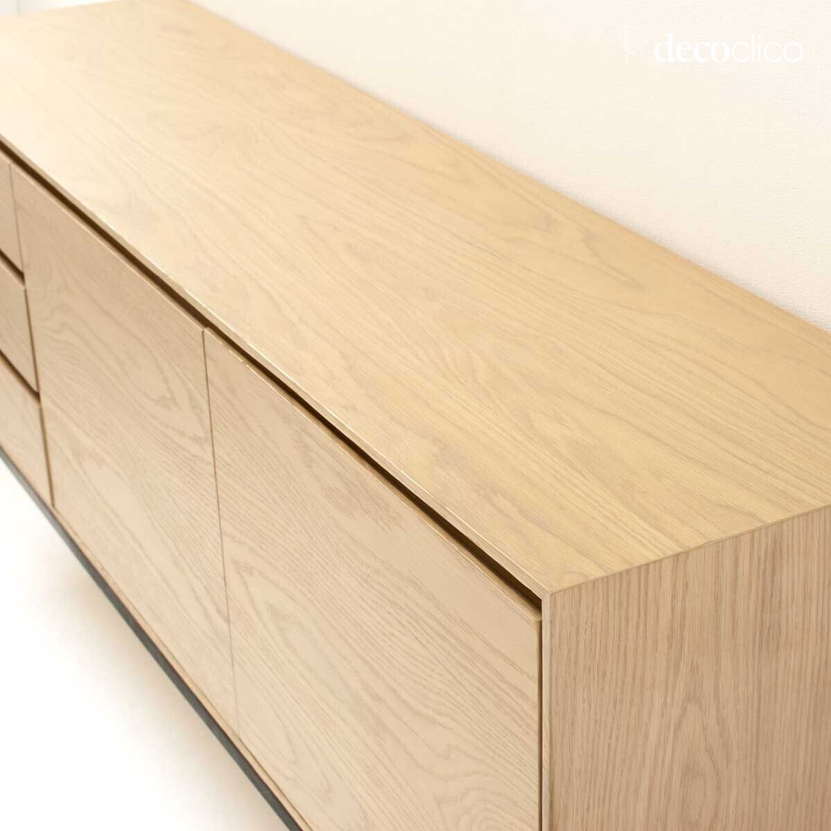 Eiken fineer dressoir met matzwarte metalen poten 2 deuren 3 laden Soho