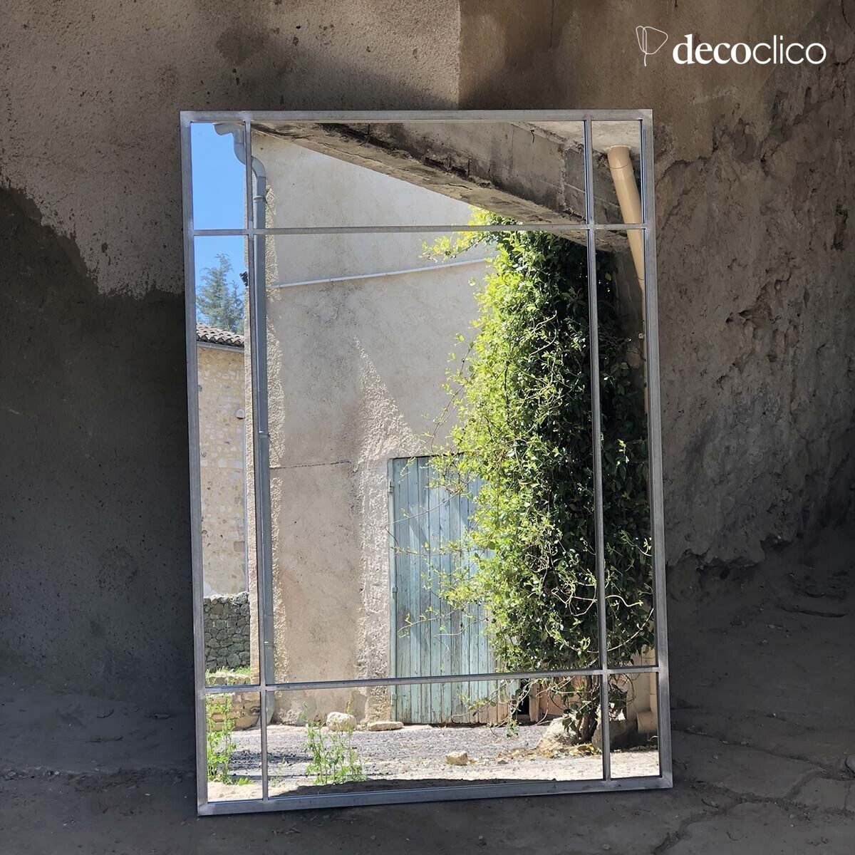 Espejo Art Déco de metal con acabado de zinc  Wallis