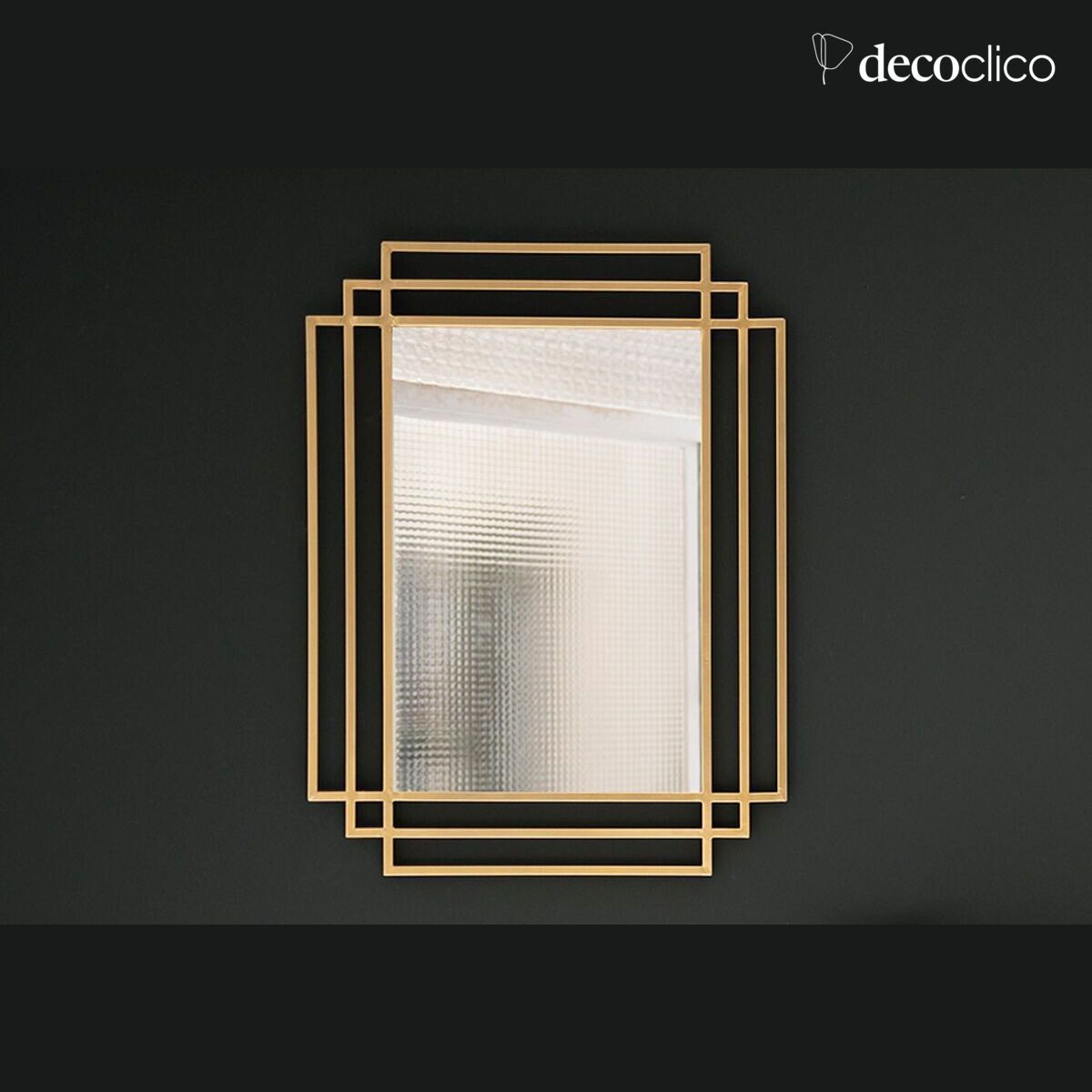 Espejo Art Déco rectangular de metal dorado 102 x 77 cm Ginger