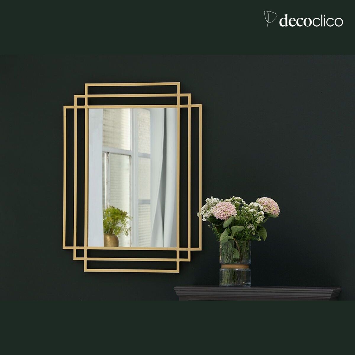 Espejo Art Déco rectangular de metal dorado 102 x 77 cm Ginger