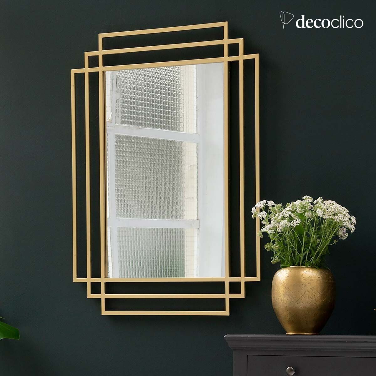 Espejo Art Déco rectangular de metal dorado 102 x 77 cm Ginger