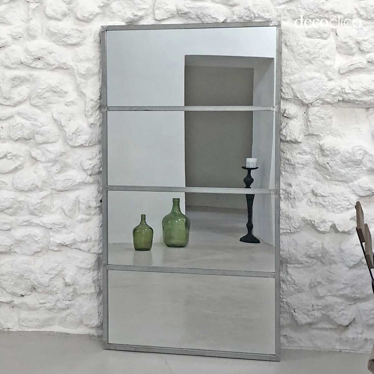 Espejo con marco de cristal para taller rectangular de metal con acabado de zinc 140 x 75 cm - Barne Barney