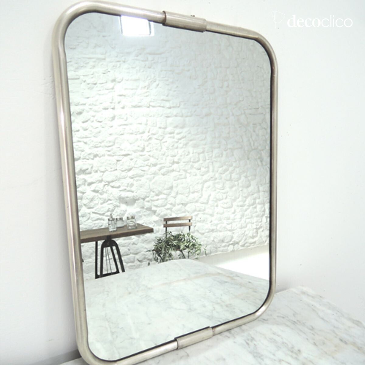 Espejo de barbero rectangular de latón plateado con cadena 39 x 28 cm Chaumont