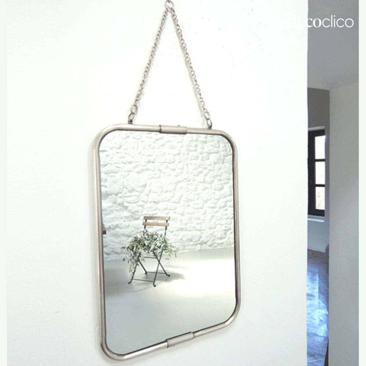 Espejo de barbero rectangular de latón plateado con cadena 39 x 28 cm Chaumont