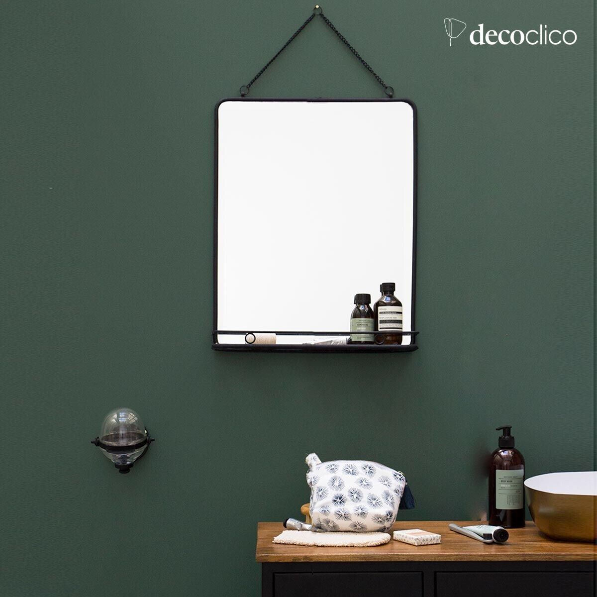 Espejo rectangular de metal negro con estante y cadena 41 x 51 cm Chaumont