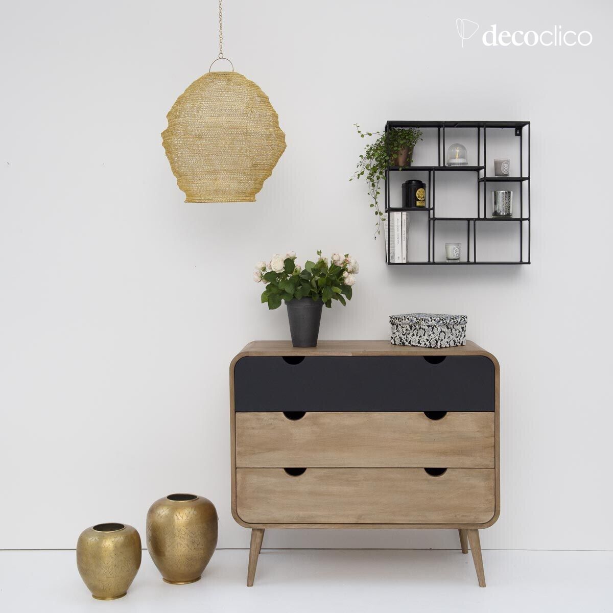 Estante de pared cuadrado de metal con alambre negro mate - PM Uptown