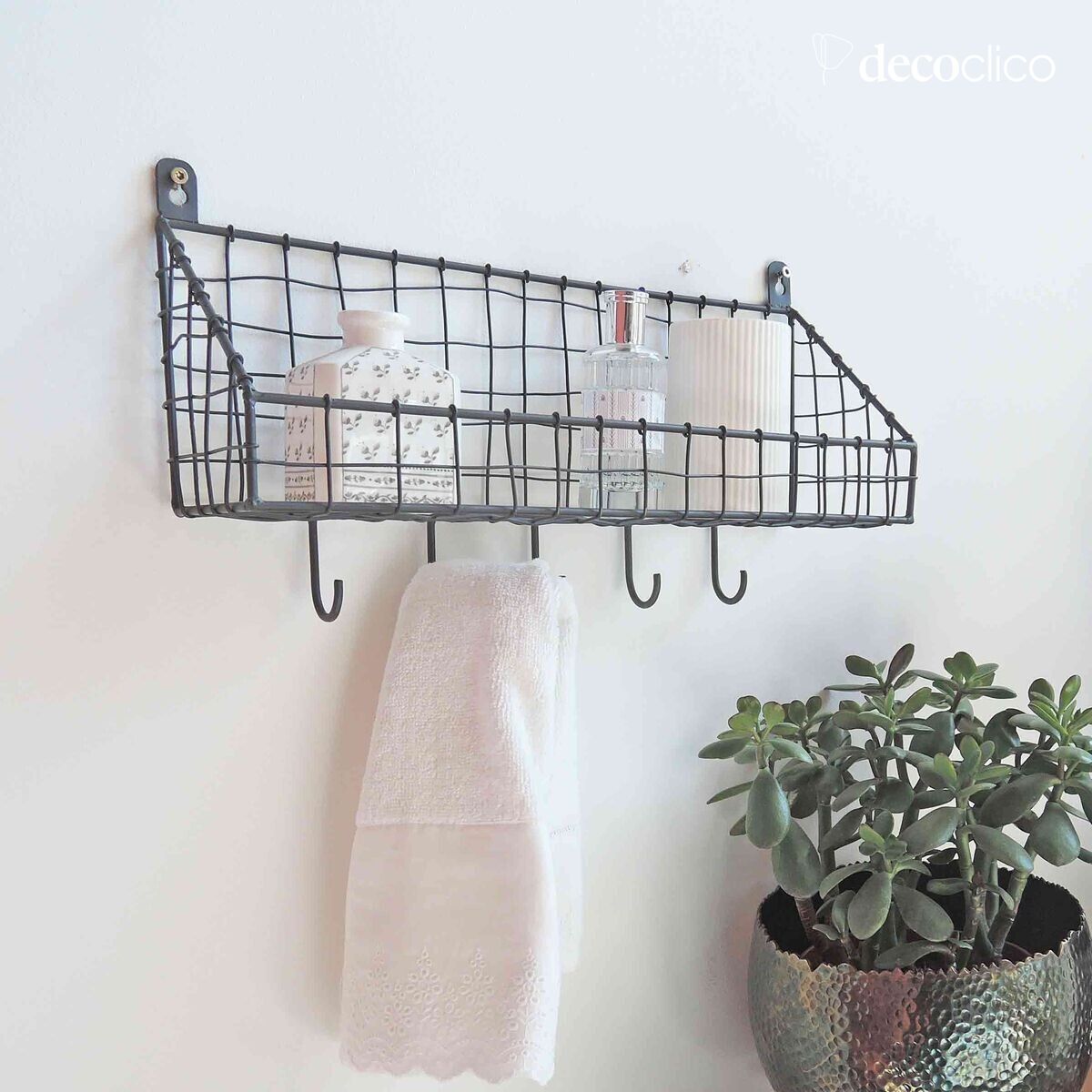 Estante de pared de metal enrejado 5 ganchos Greed