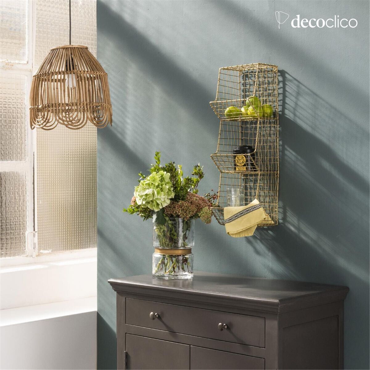 Estante de pared de metal enrejado dorado 3 cestas Greed