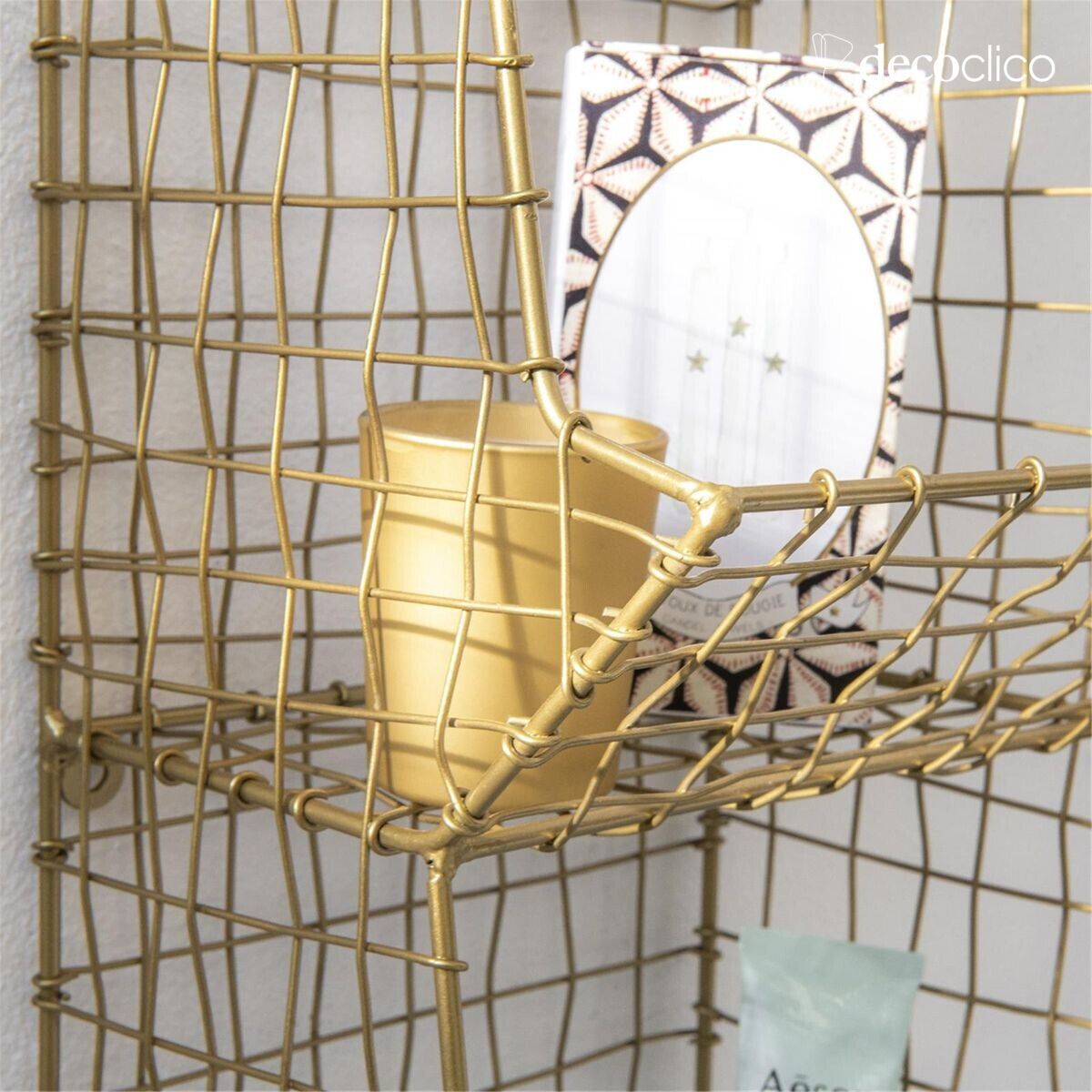 Estante de pared de metal enrejado dorado 3 cestas Greed