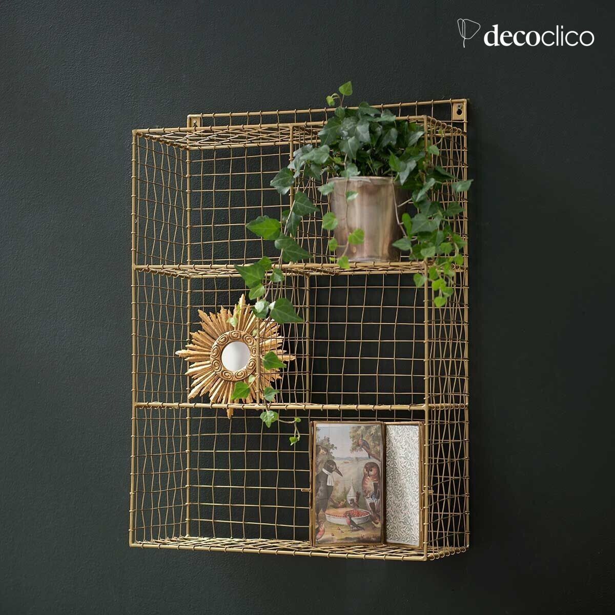 Estante de pared de metal enrejado dorado 5 huecos Greed