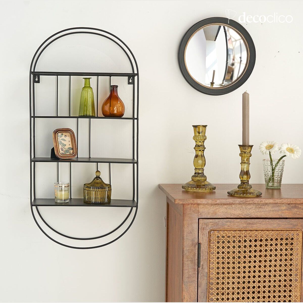 Estante de pared ovalado de metal negro mate Uptown