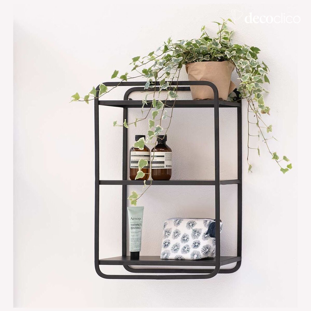 Estante de pared rectangular de metal negro mate