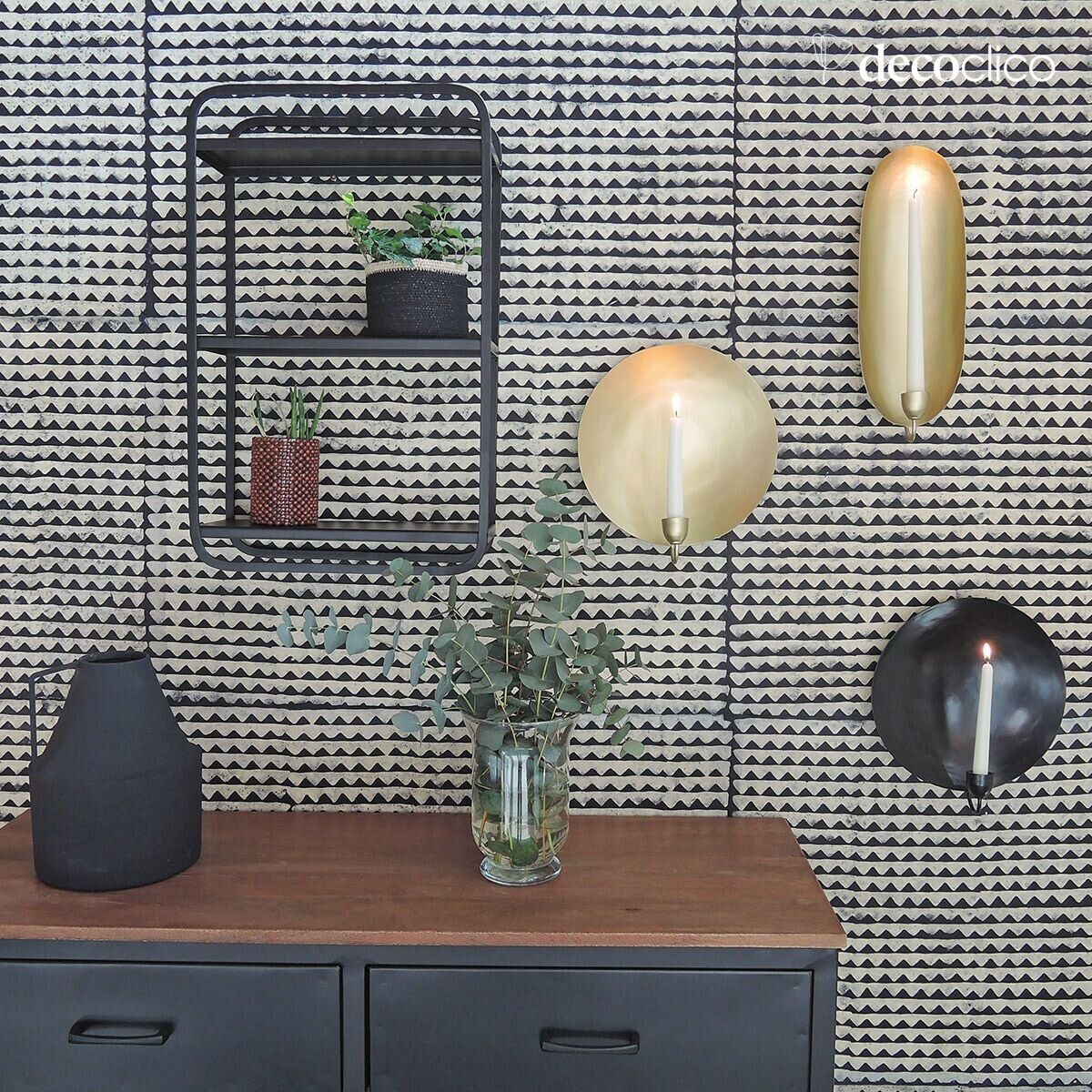 Estante de pared rectangular de metal negro mate