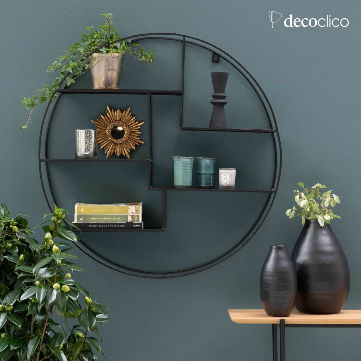 Estante de pared redondo de metal con acabado negro de 80 cm Uptown