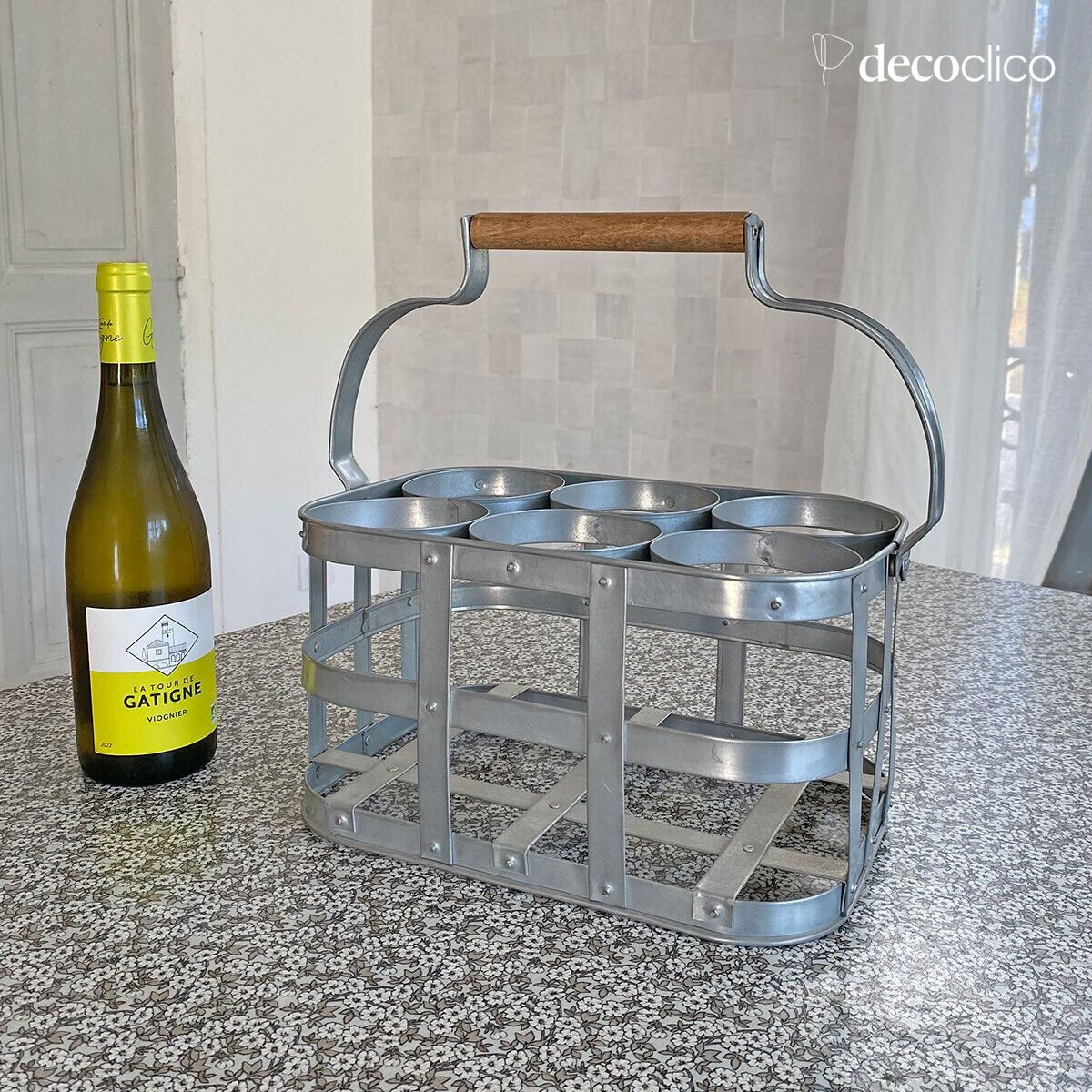 Estante para botellas de metal acabado zinc 6 botellas