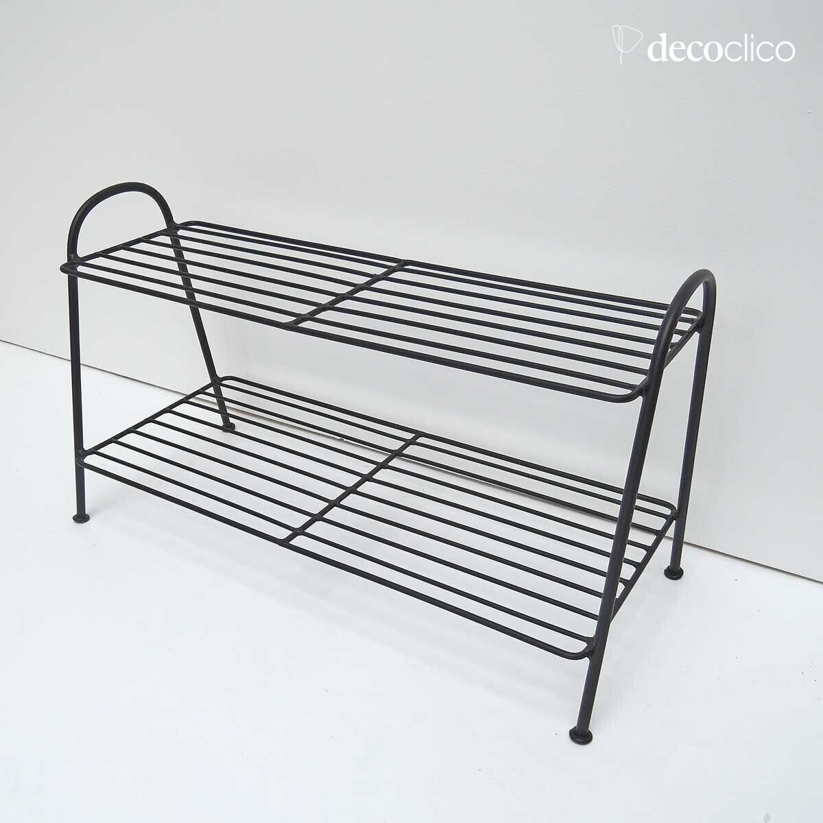 Estante para zapatos de metal negro de 2 niveles