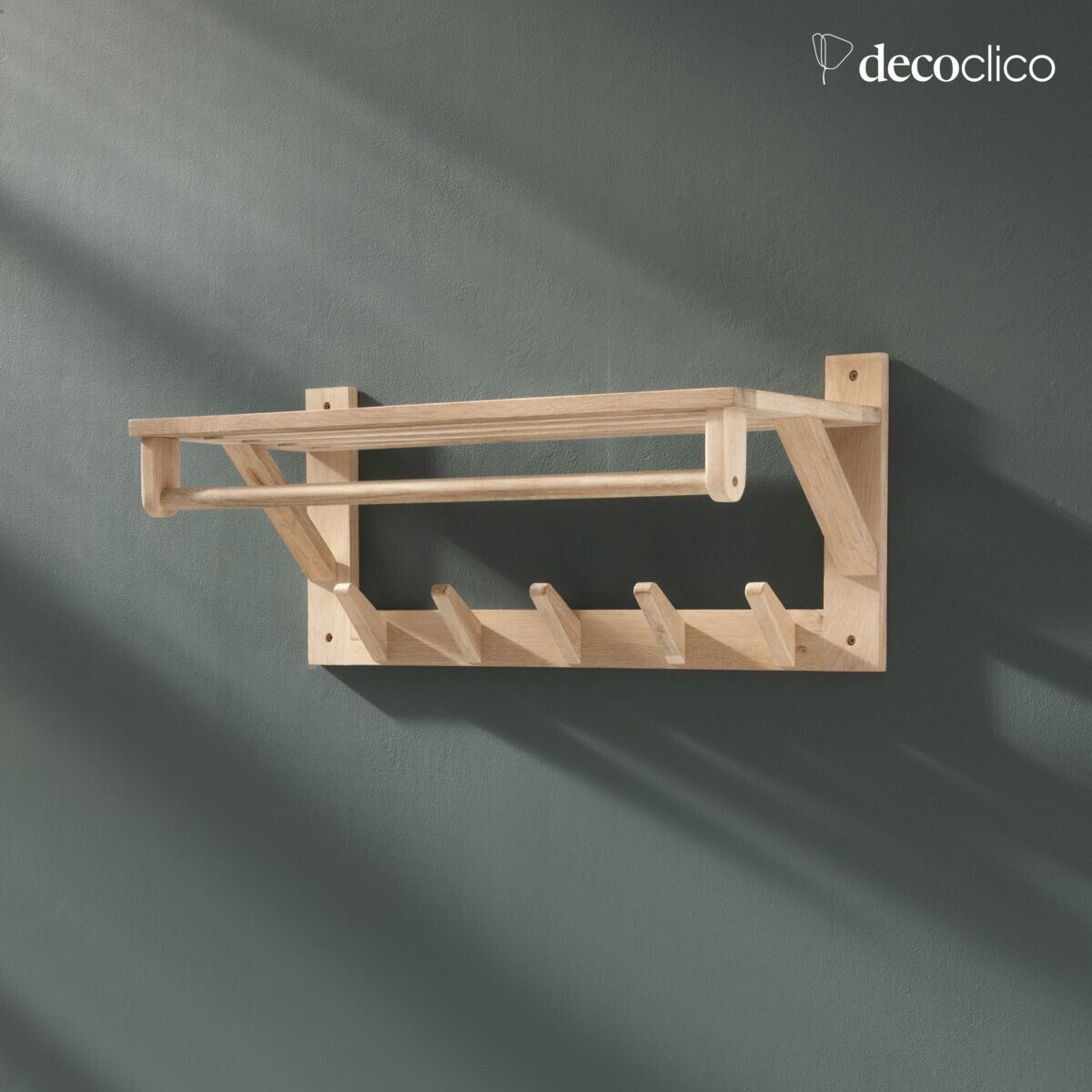 Estante perchero de pared 5 ganchos en roble natural FSC Mood