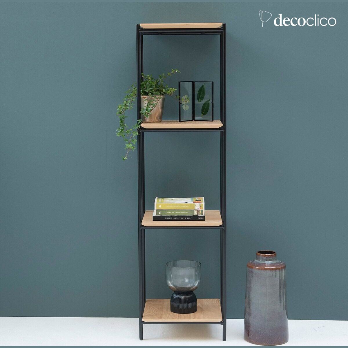 Estantería columna en chapa de roble y metal negro mate Lykke