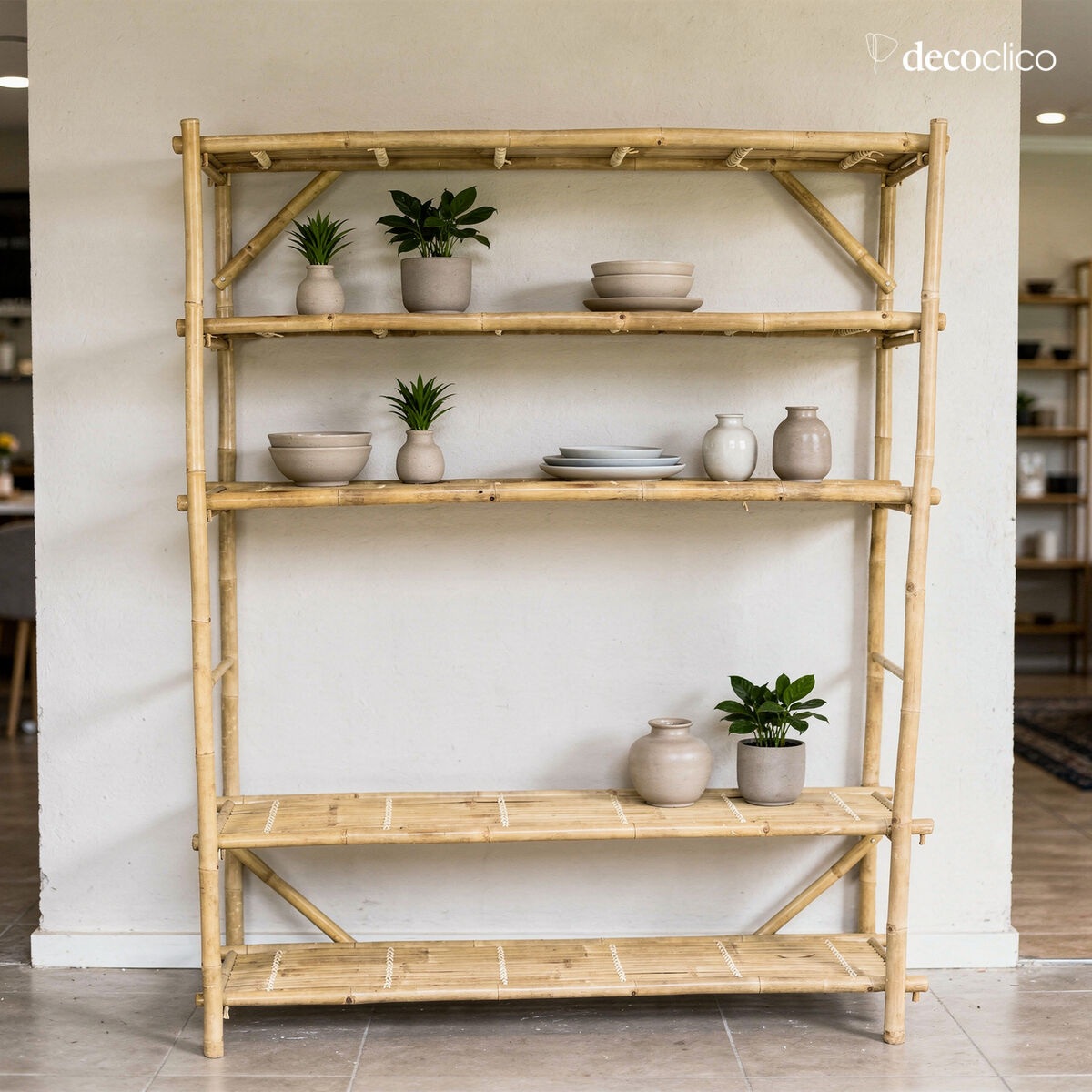 Estantería de bambú natural para colocar en la biblioteca Taman