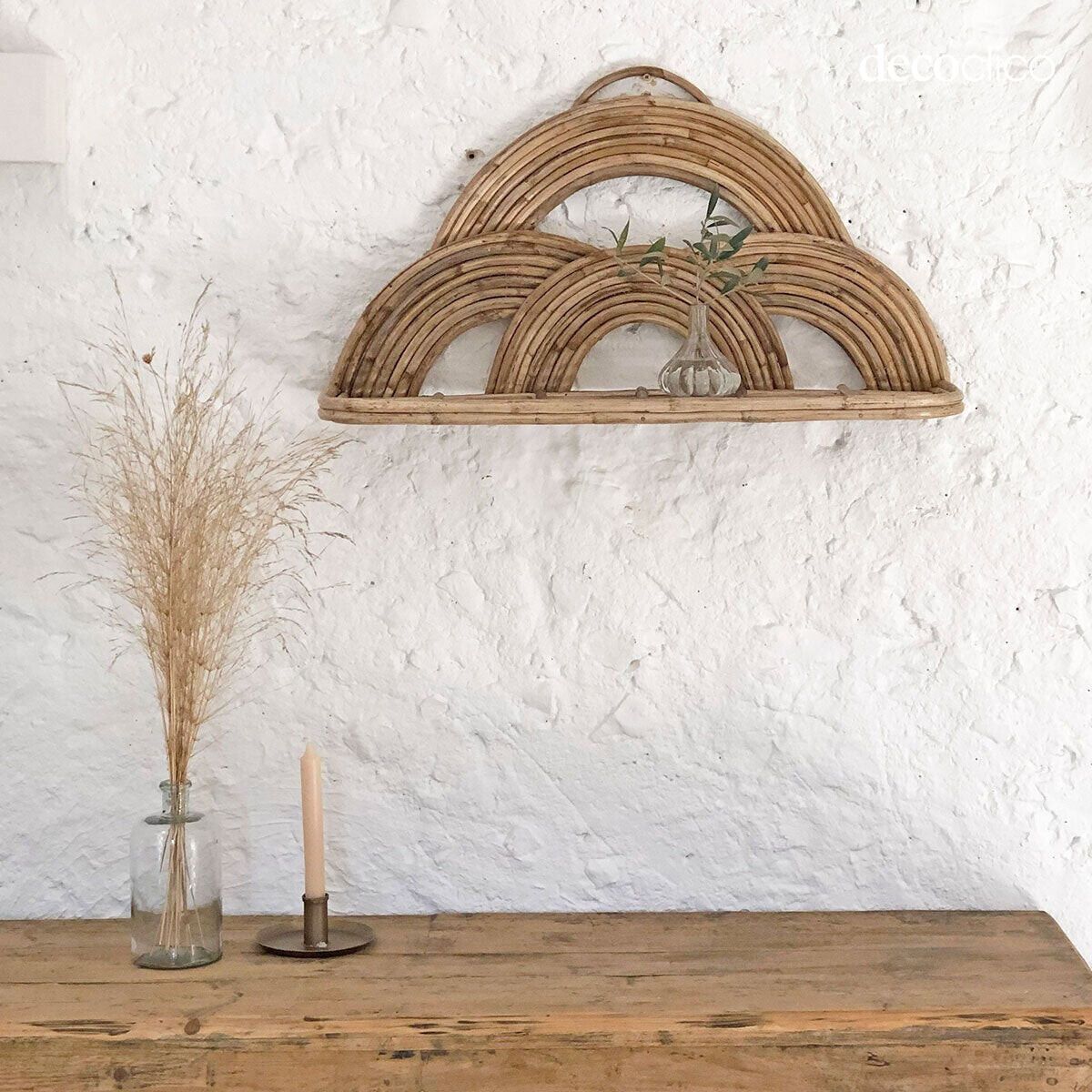 Estantería de pared arcoíris de ratán natural