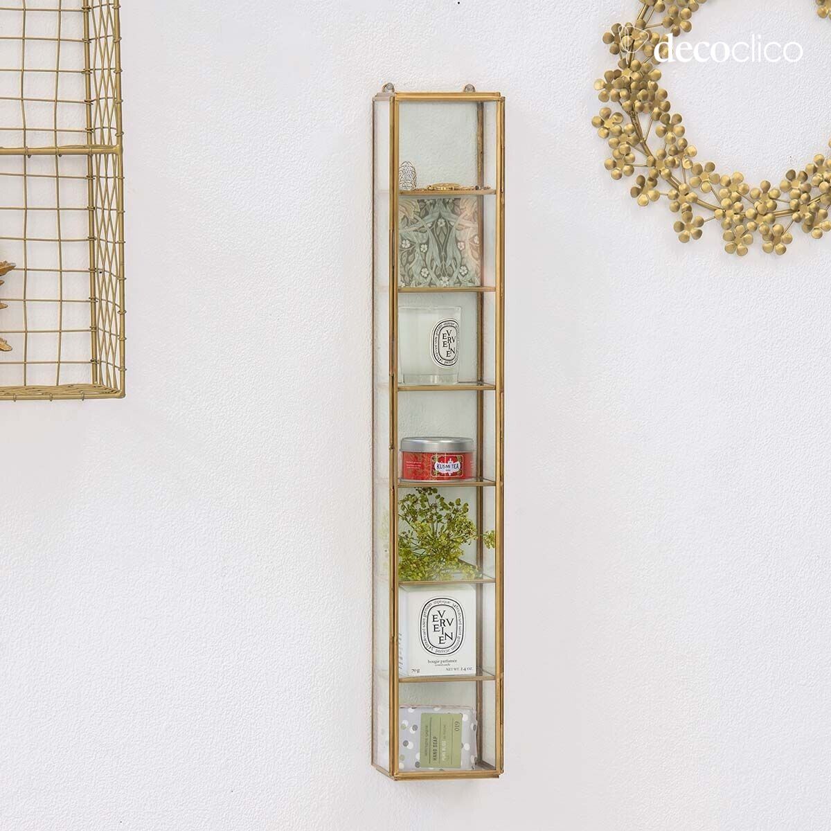 Estantería de pared vitrina columna de vidrio y latón Mira