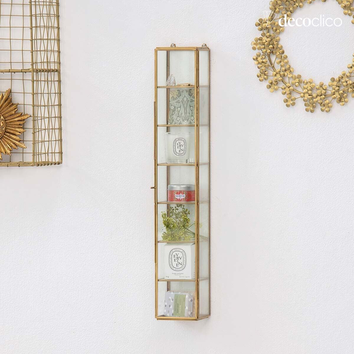 Estantería de pared vitrina columna de vidrio y latón Mira